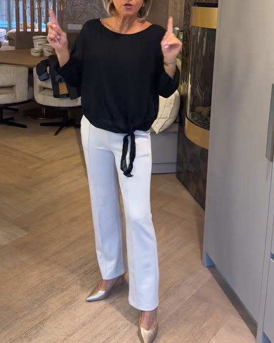 Simple Crewneck Solid Blouse