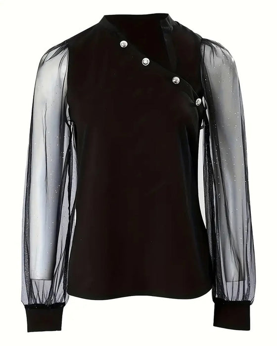 Fashionable Irregular Button Long-Sleeved T-Shirt