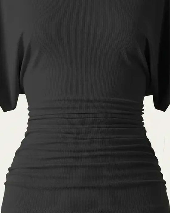 Casual Solid Pleated Short Sleeve Blouse
