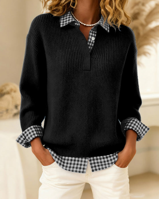 Solid Color Plaid Patchwork Jumper