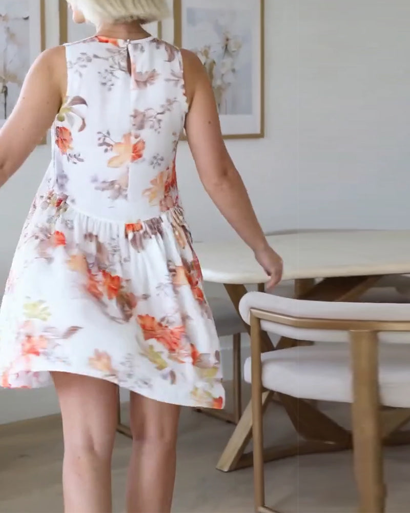 Sleeveless Pleated Floral Print Dress