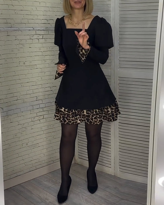 Elegant puff sleeve leopard print dress