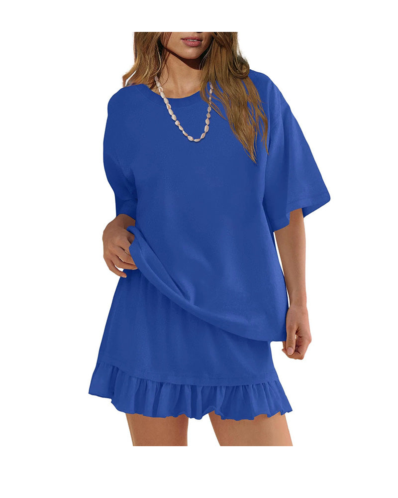 Round Neck Solid Color Two Piece Set