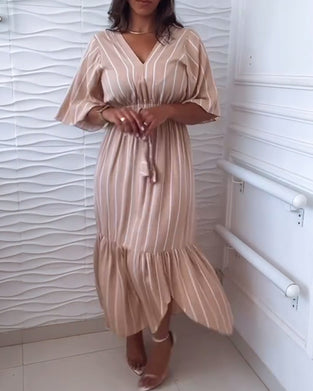 Stripe print drawstring casual dress
