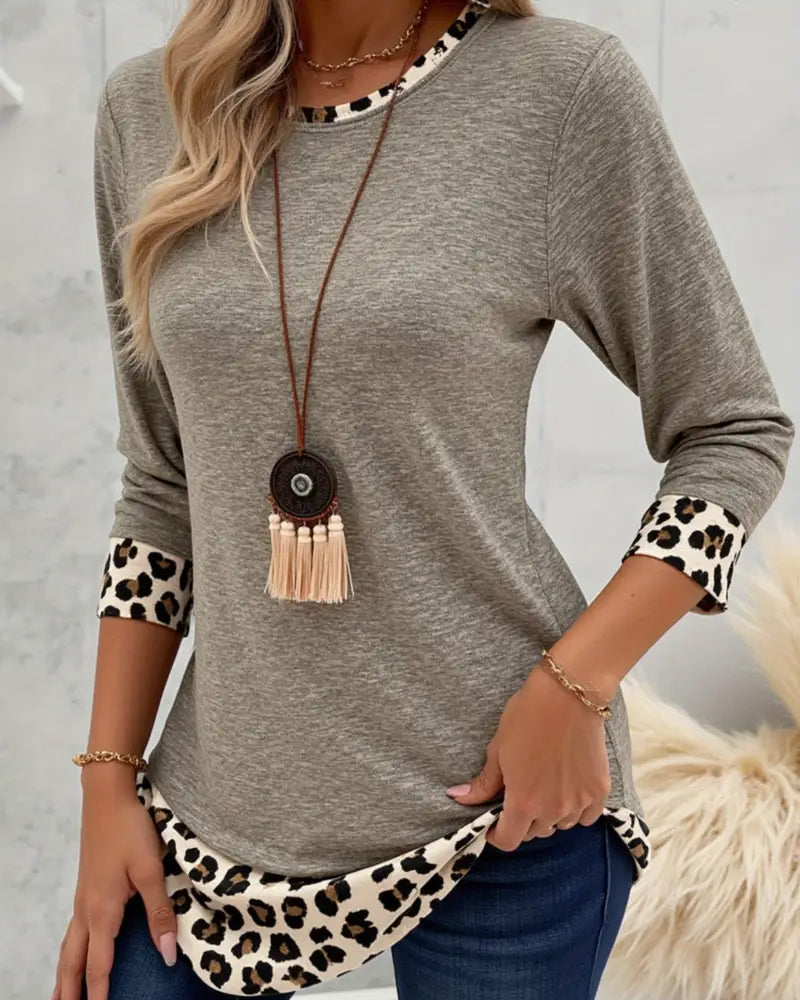 Round Neck Leopard Print Top