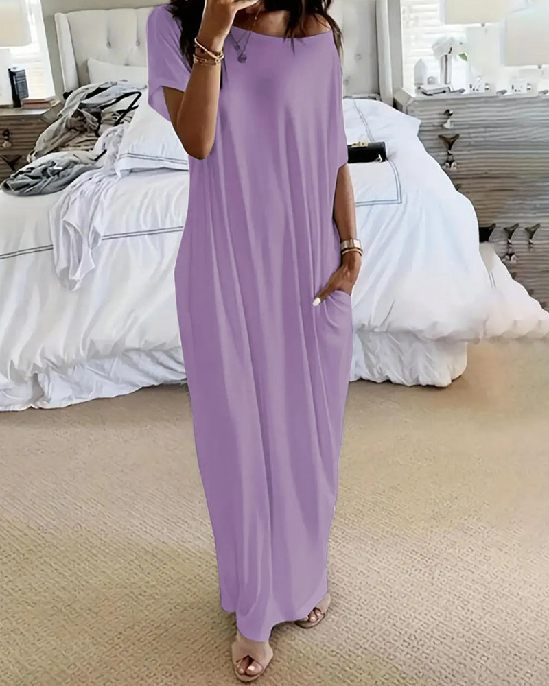 Solid-Color Long Casual Dress