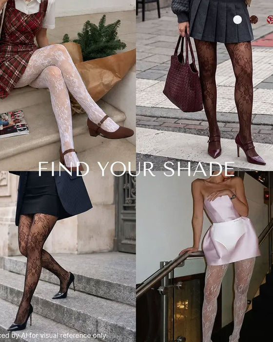 Women‘s High-Waist Shaping Tights with Floral Lace