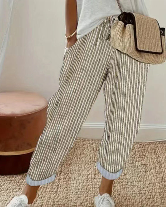 Casual Striped Cropped Pants