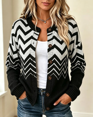 Wavy Striped Button-Down Cardigan