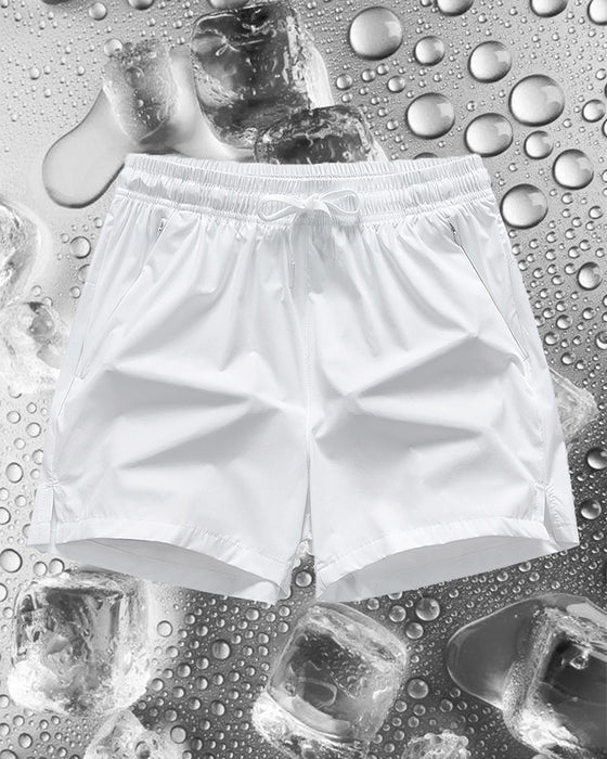 Men Elastic Waist Pocket Quick-Dry Ice Silk Sports Shorts