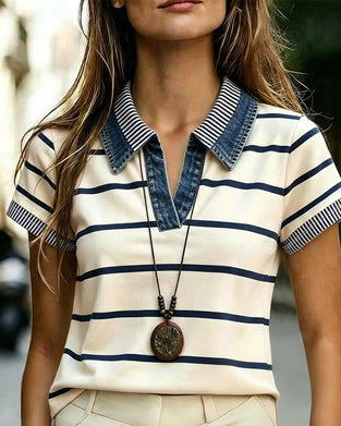Striped Casual Lapel Blouse