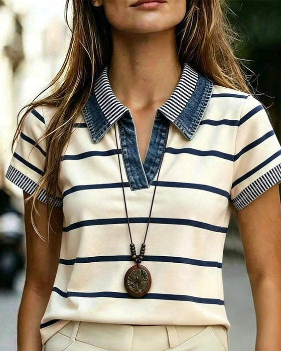 Striped Casual Lapel Blouse