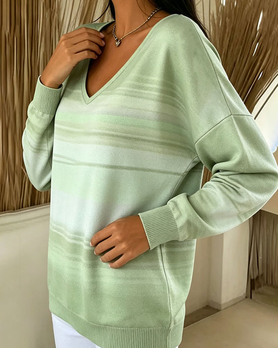 V-Neck Long Sleeve Ombre Sweatshirts