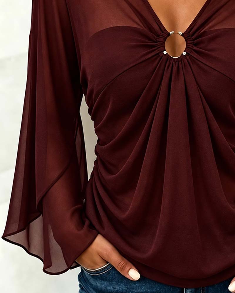 V-Neck Metal Ring Twist Blouse