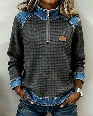 Half-Zip Collar Color-Blocked Sweatshirt