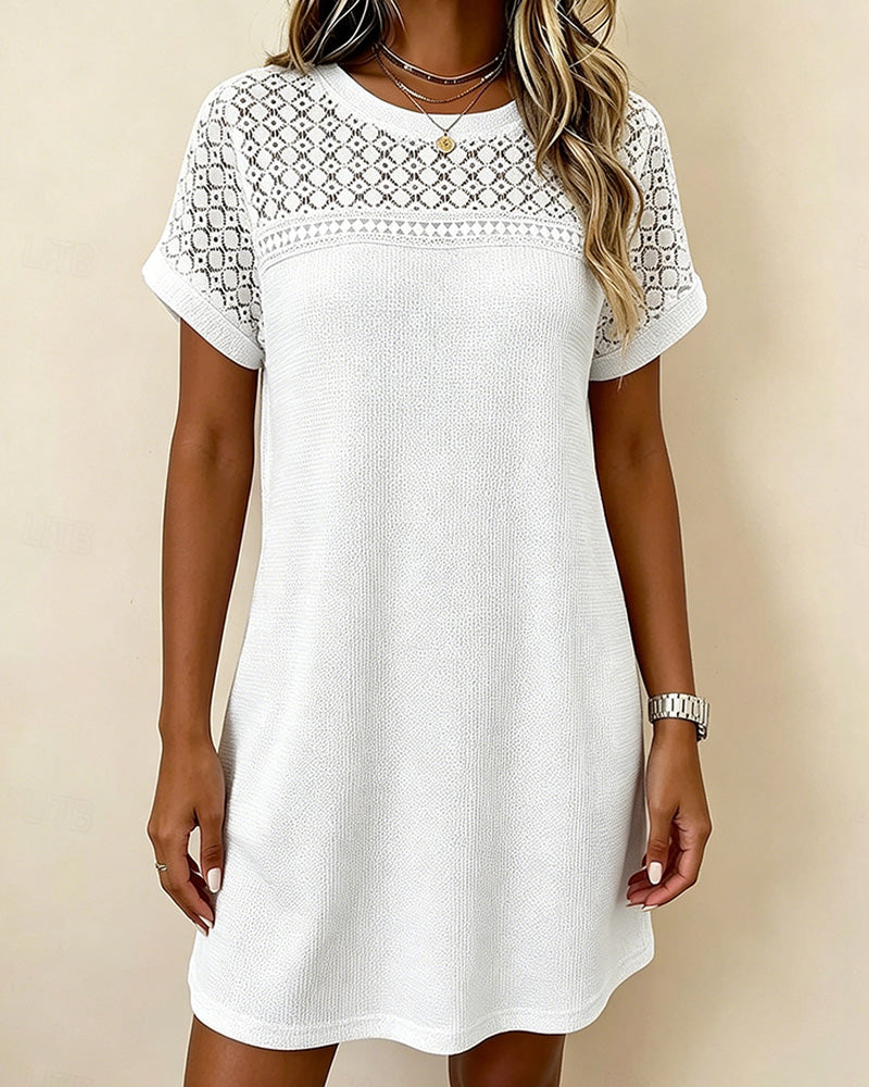 Waffle Knit Lace Panel Sheath Dress