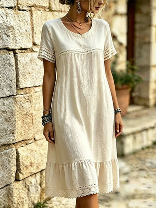Lace Ruffle Round-Neck Short-Sleeve Dress