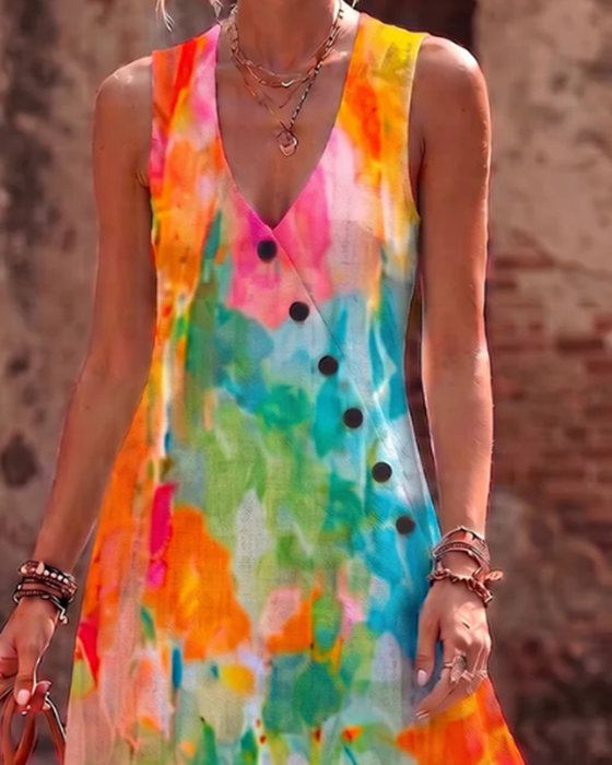 Sleeveless Watercolor Floral Elegant Maxi Dress