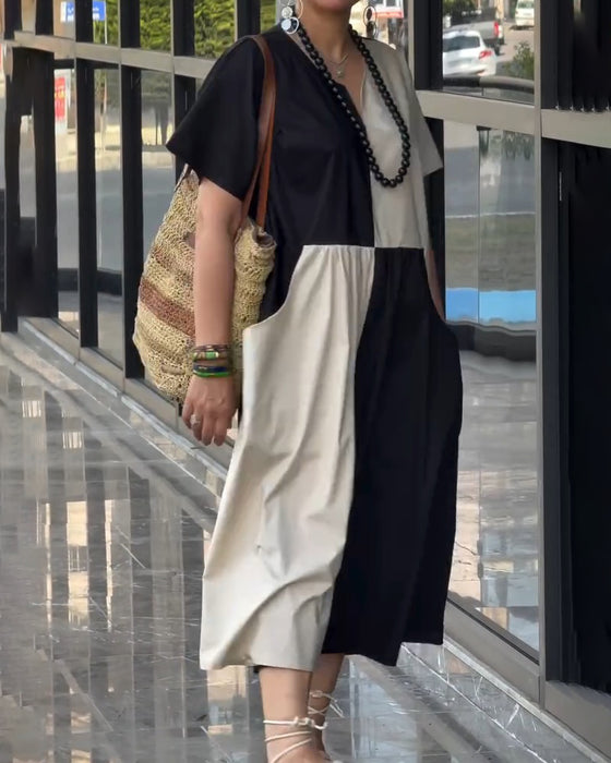 Contrast Loose A-Line Dress