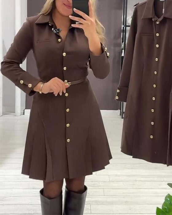Button-Up Long-Sleeved Dress