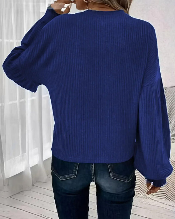 Crew Neck Drop Shoulder Lantern Sleeve Top