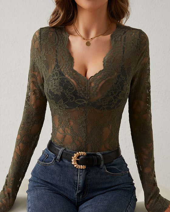 Lace Edge Long Sleeve Blouse