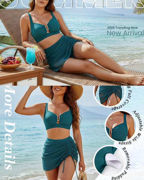 Vacation Solid Color Lace Up Bikini