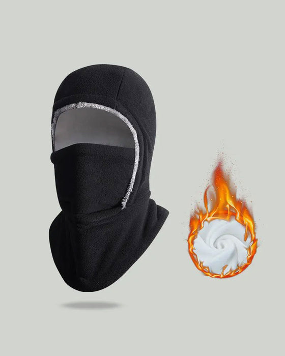 Winter 2 In 1 Hat And Face Mask Windproof Thick Fleece Lining For Outdoor Sports Black