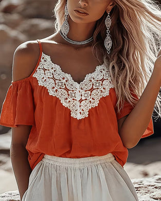 Lace Patchwork Off-Shoulder Blouse