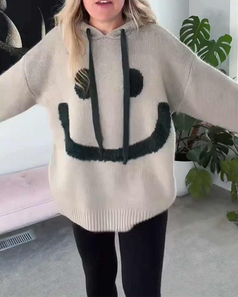Smiley Face Loose Hooded Sweater