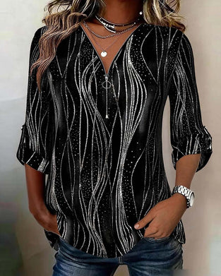 Zipper Line Shimmer Blouse