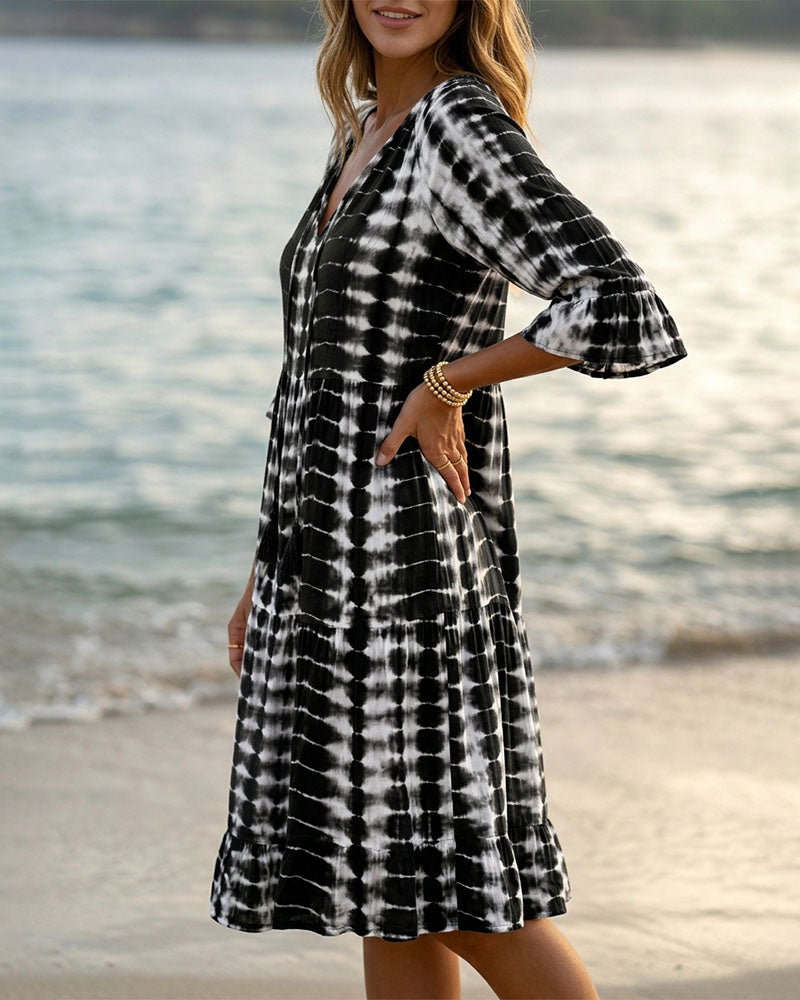 V-Neck Gradient Print Vacation Dress