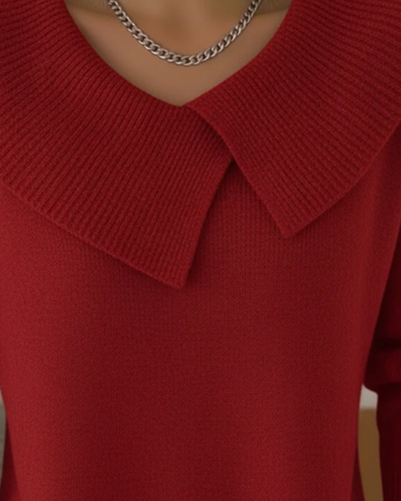 Solid Color Long-Sleeved Baby Doll Collar Jumper