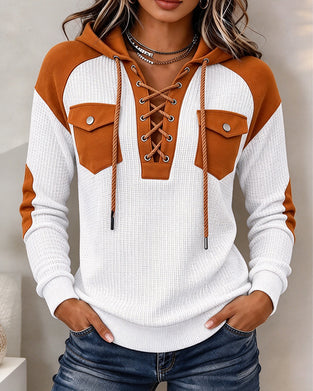 Patchwork Lace-Up Hoodie