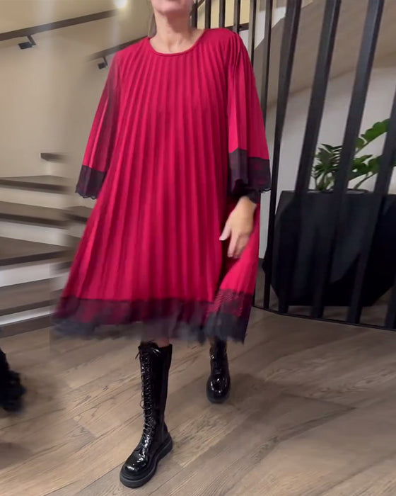 Pleated Loose Round Neck Dress