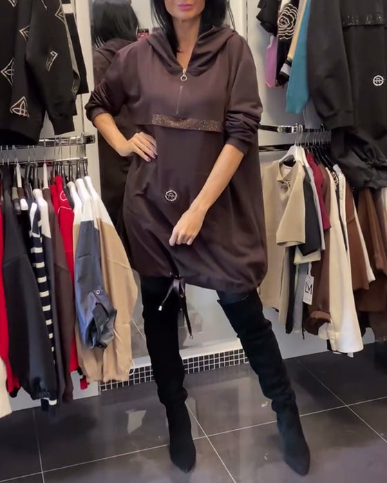 Half-Zip Fashion Hooded Dress