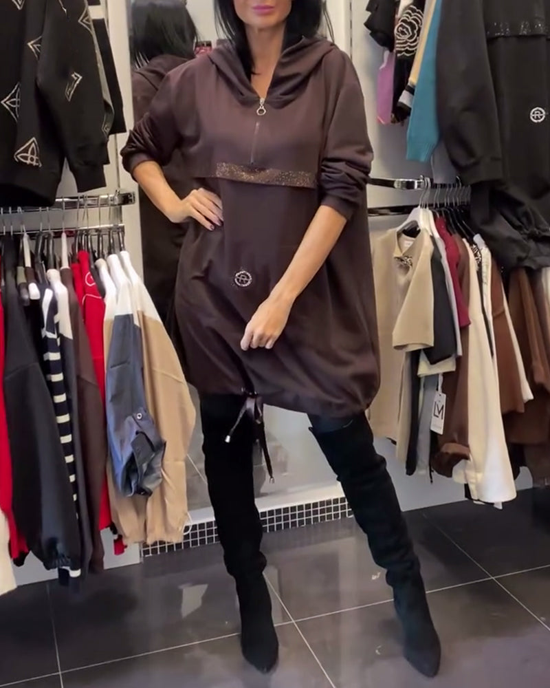 Half-Zip Fashion Hooded Dress