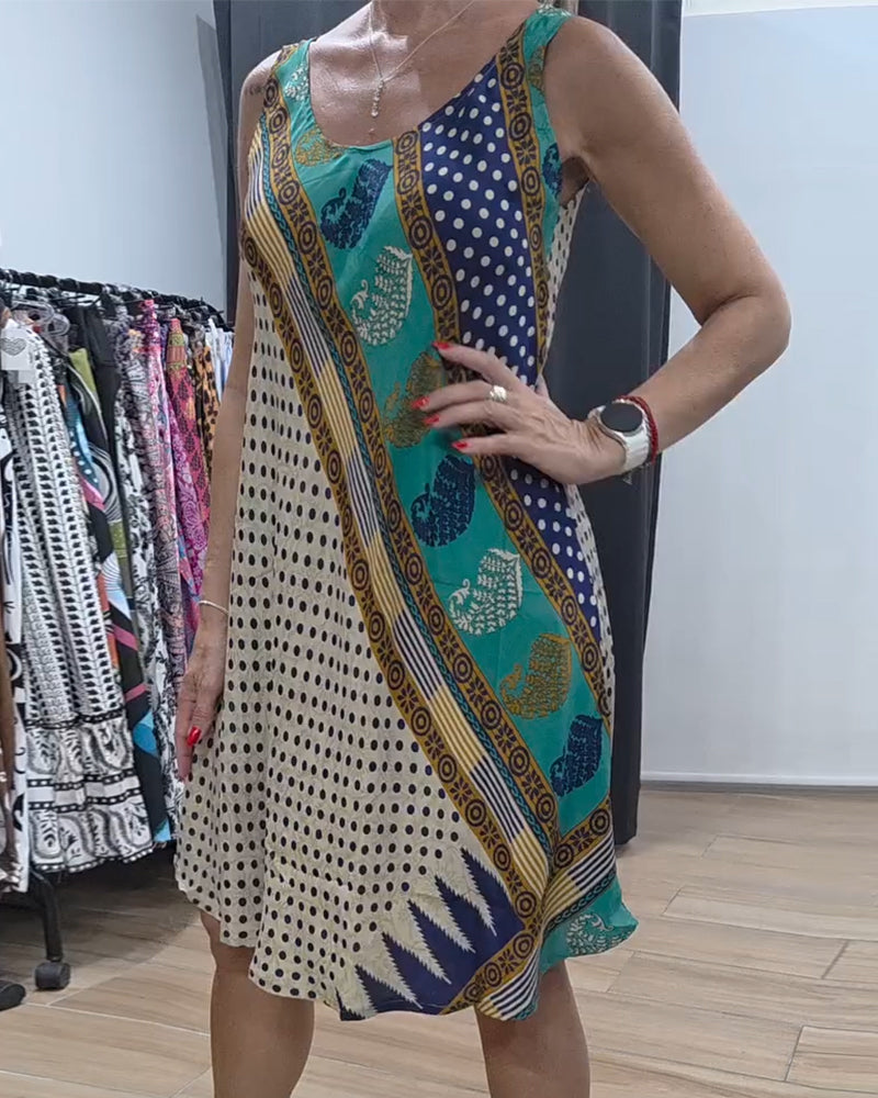 Polka Dot Print Round Neck Sleeveless Dress