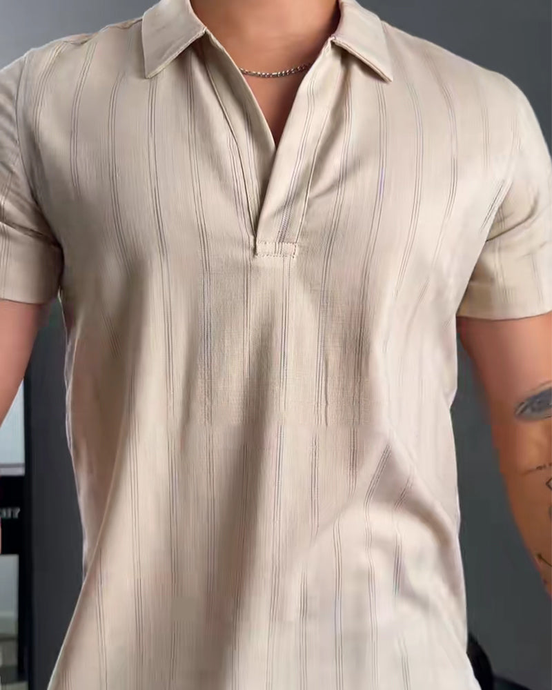 Men's Ribbed Casual Polo-Collar T-Shirt