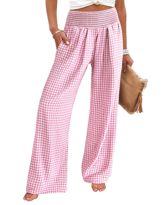 High Waist Checkered Wide Leg Pants