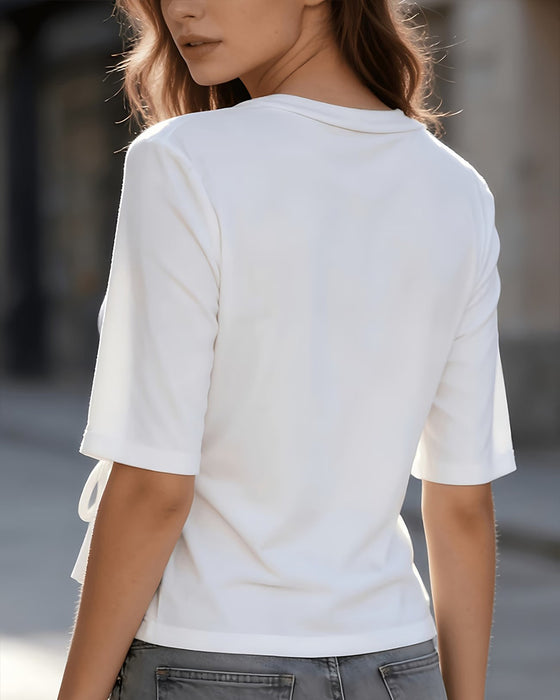 Side Tie Crewneck Half Sleeve T-Shirt