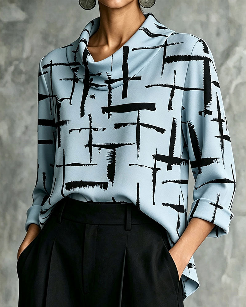 Mock Cowl Neck Cross Pattern Blouse