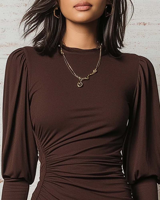 Pleated Bodycon Long Sleeve Dress