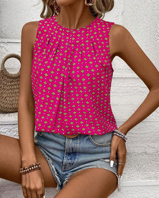 Sleeveless Crew Neck Printed Tank Top
