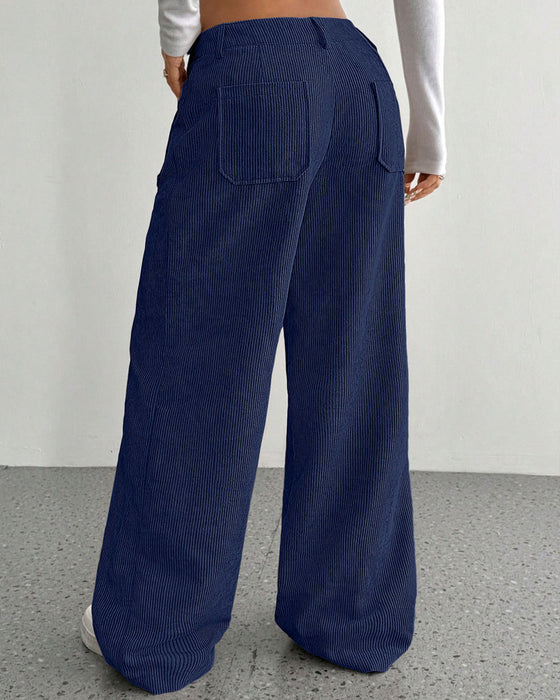 Front Back Pocket Solid Straight Leg Long Pant