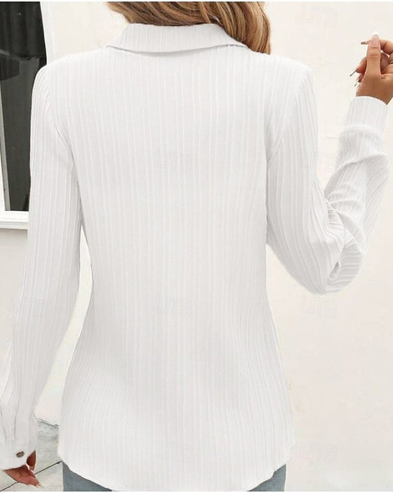 Textured Vertical-Stripe Long-Sleeve Blouse
