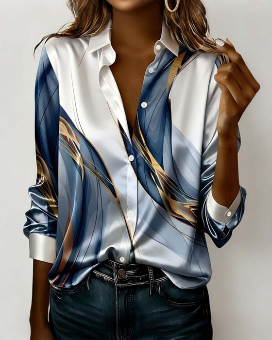 Lapel Draped Line Long-Sleeved Shirt