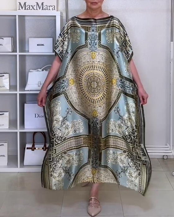 Boho printed slit loose dress