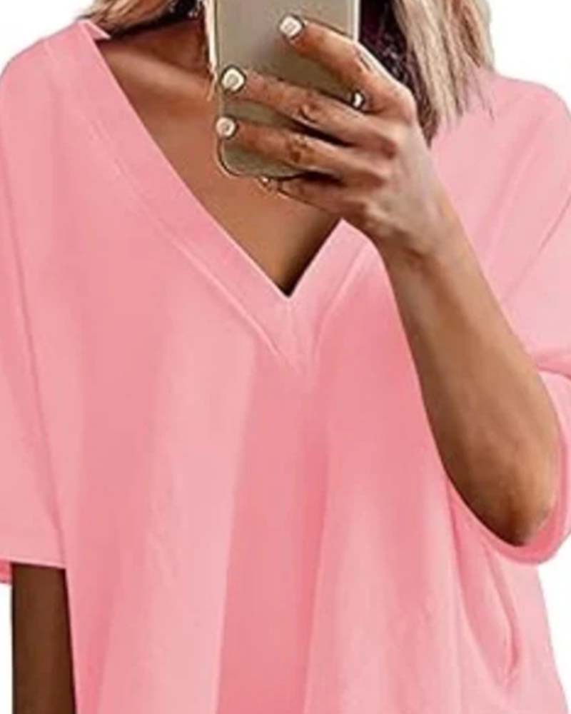 Solid Color V-Neck Sportswear Two-Piece Set