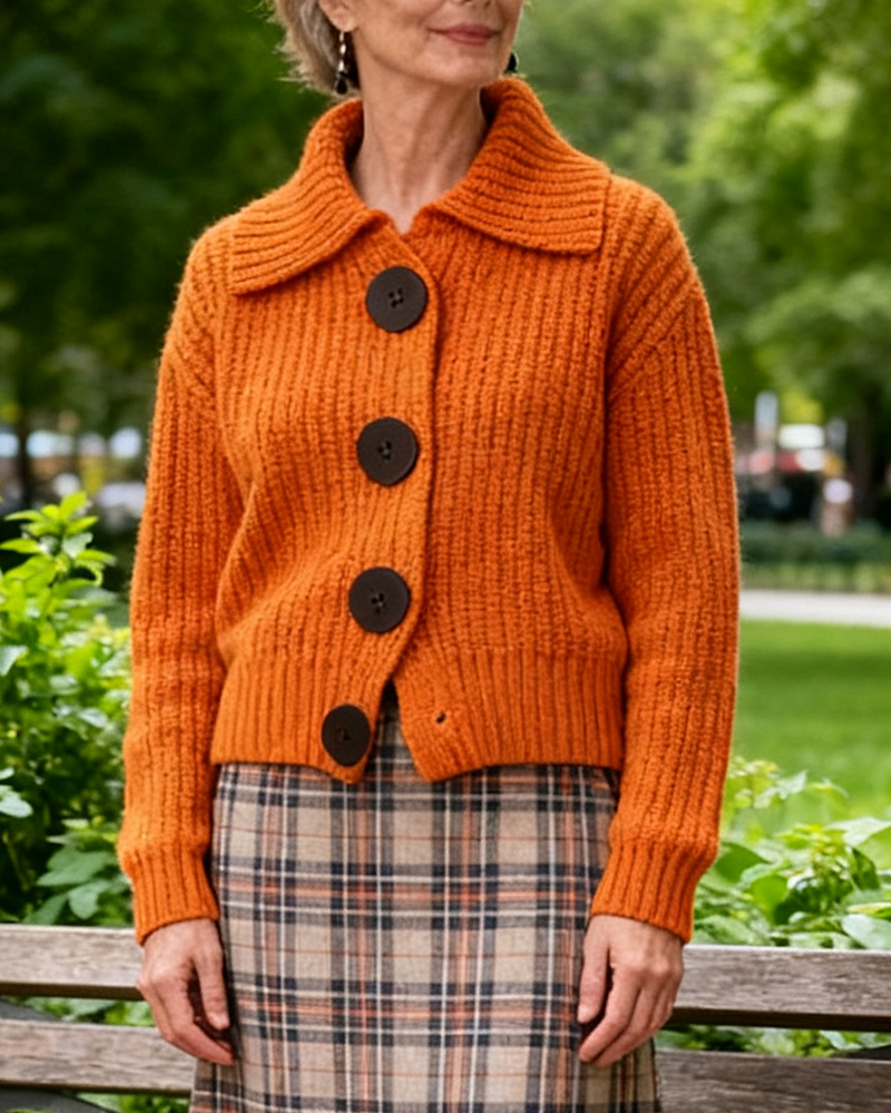 Stylish Lapel Huge Button Cardigan